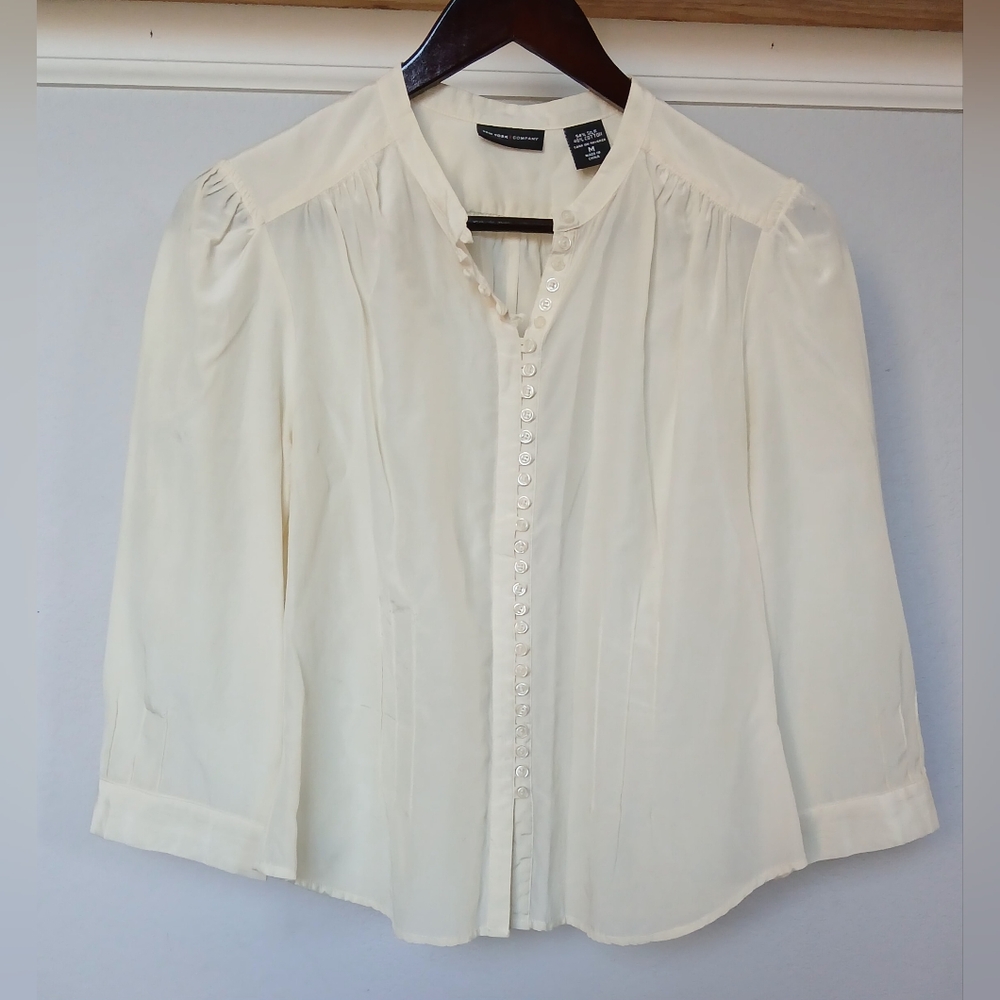 New York & Company silky blouse in sand,  Size M
